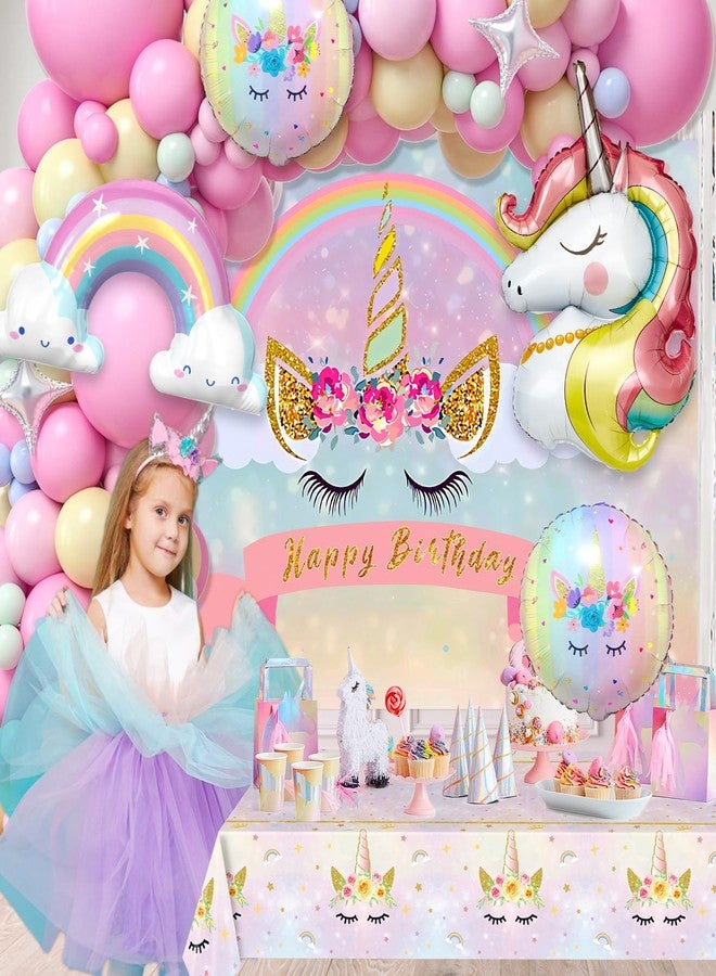 Winrayk 142Pcs Pink Unicorn Party Decorations Birthday Supplies for Girls, Pink Balloon Arch with Backdrop Tablecloth Large Self-designed Foil Balloons, Kids Rainbow Unicorn Theme Birthday Decorations - Image 3